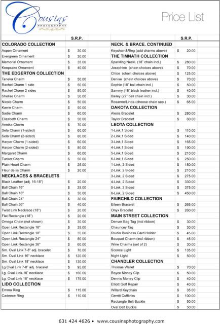 photography pricing sheets