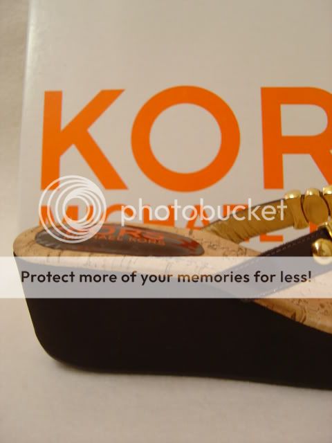   Kors Brown Cork Lined Wedge Heels with Gold Stone Sz 8 NIB $225  