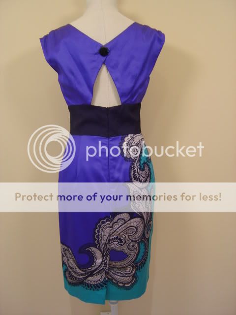 Trina Turk Blue Vneck Paisley Silk Dress NWT $348  